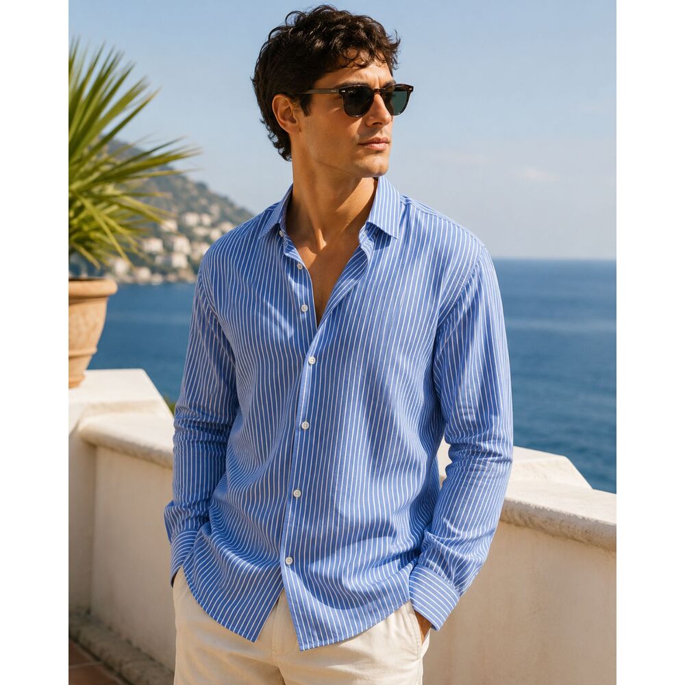 Dolce & Gabbana Gold Men’s L Blue Striped Cotton Dress Shirt 16.5 42